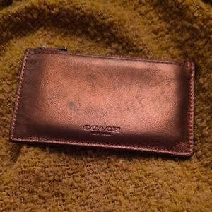 Coach Metallic Orange Leather Card Holder